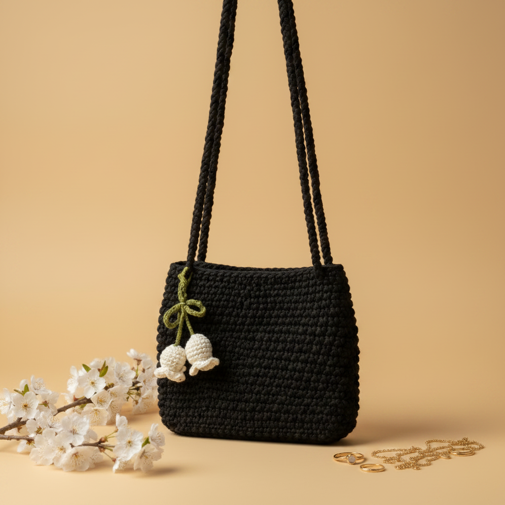 Noir Lily Handmade Crochet Shoulder Bag black