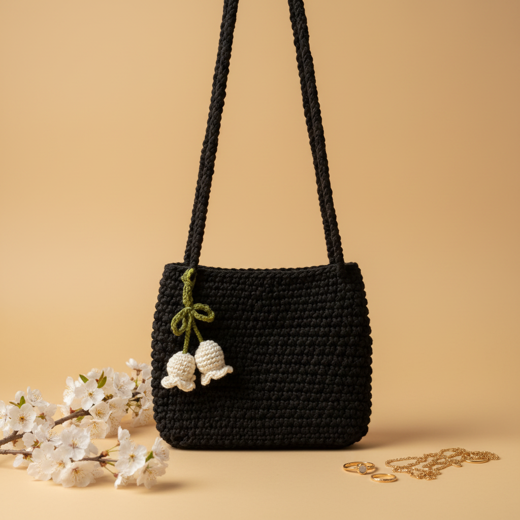 Noir Lily Handmade Crochet Shoulder Bag black