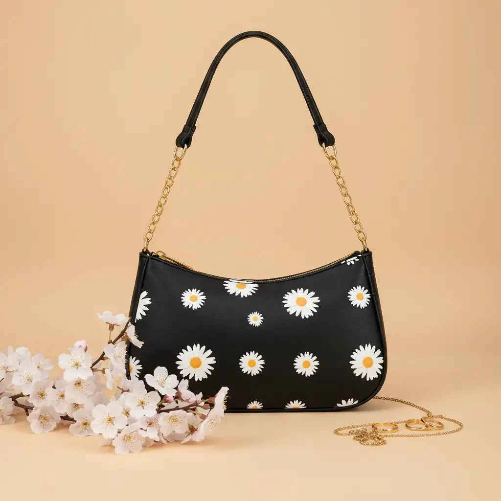 Floral Gold Chain Shoulder Bag