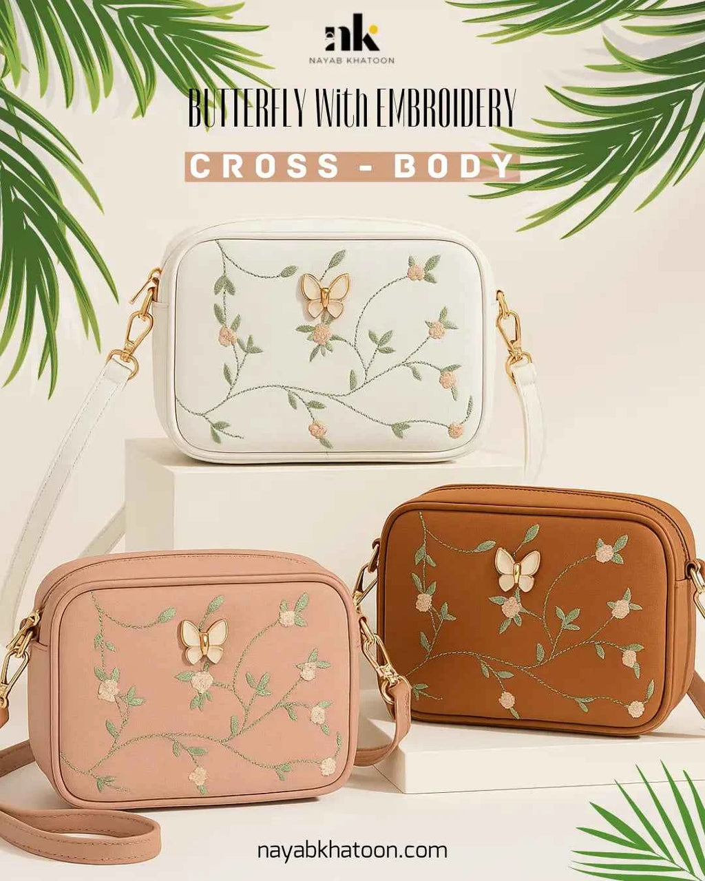 Embroidered Butterfly Crossbody Bag | Nayab Khatoon Pakistan