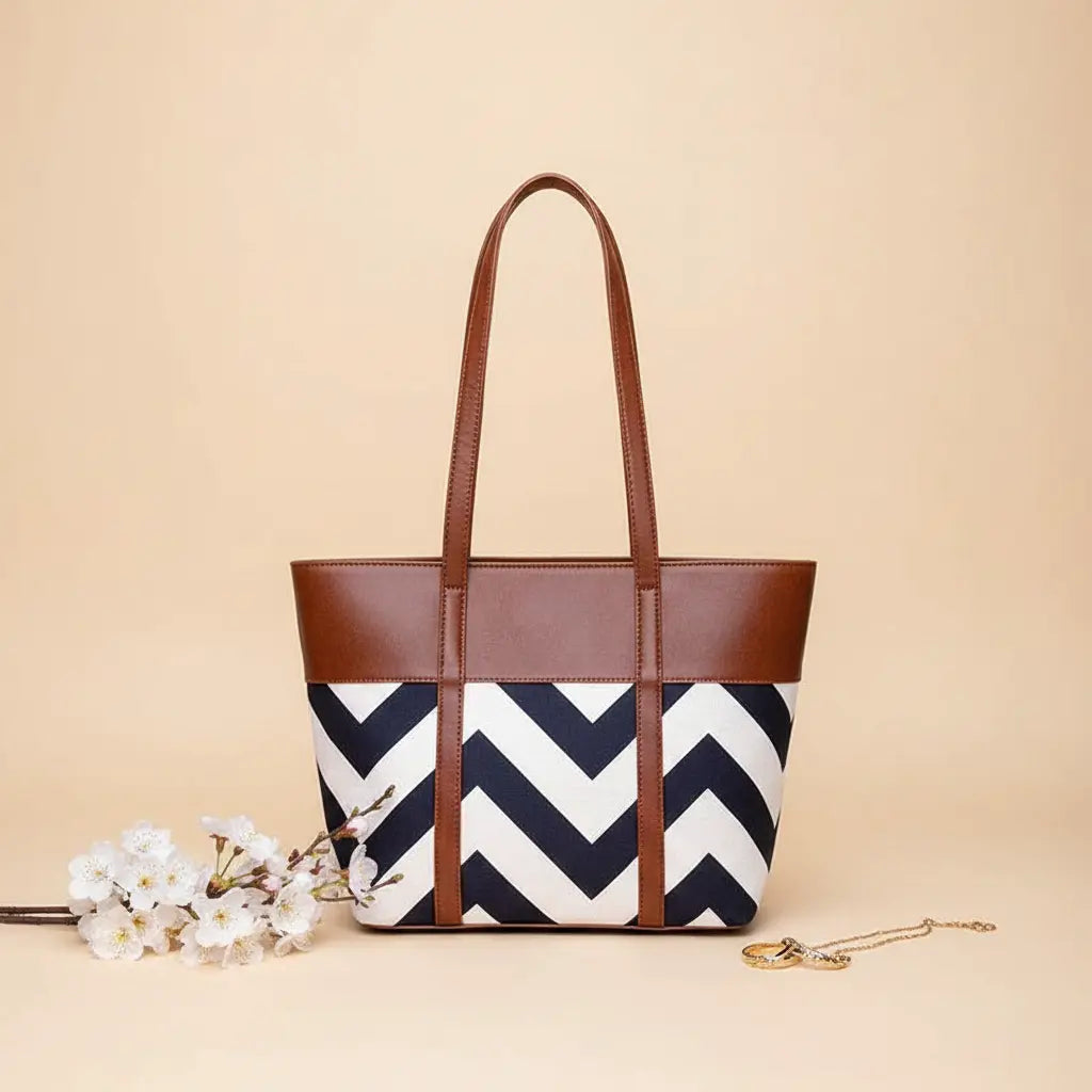 Chevron Tote Bag T-1 Brown for Women in Pakistan – Nayab Khatoon