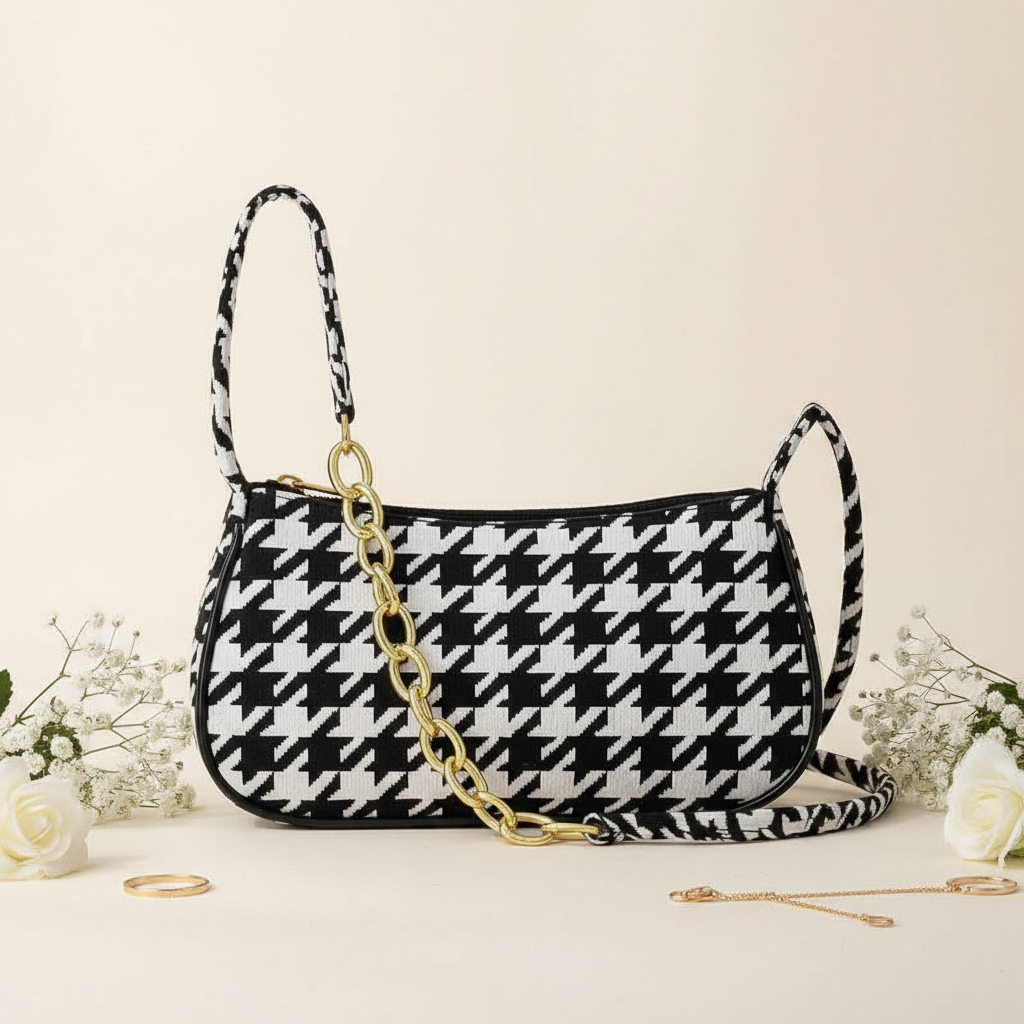 Chic Houndstooth Shoulder Bag