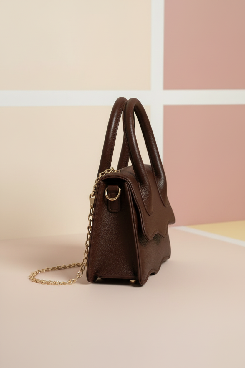 Chocolate brown handbag side angle photo