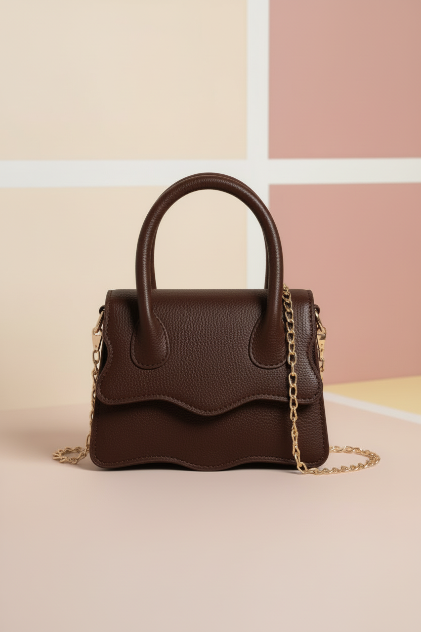 Chocolate brown handbag with complementary background