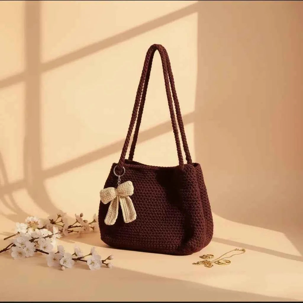 Noir Lily Handmade Crochet Shoulder Bag Brown