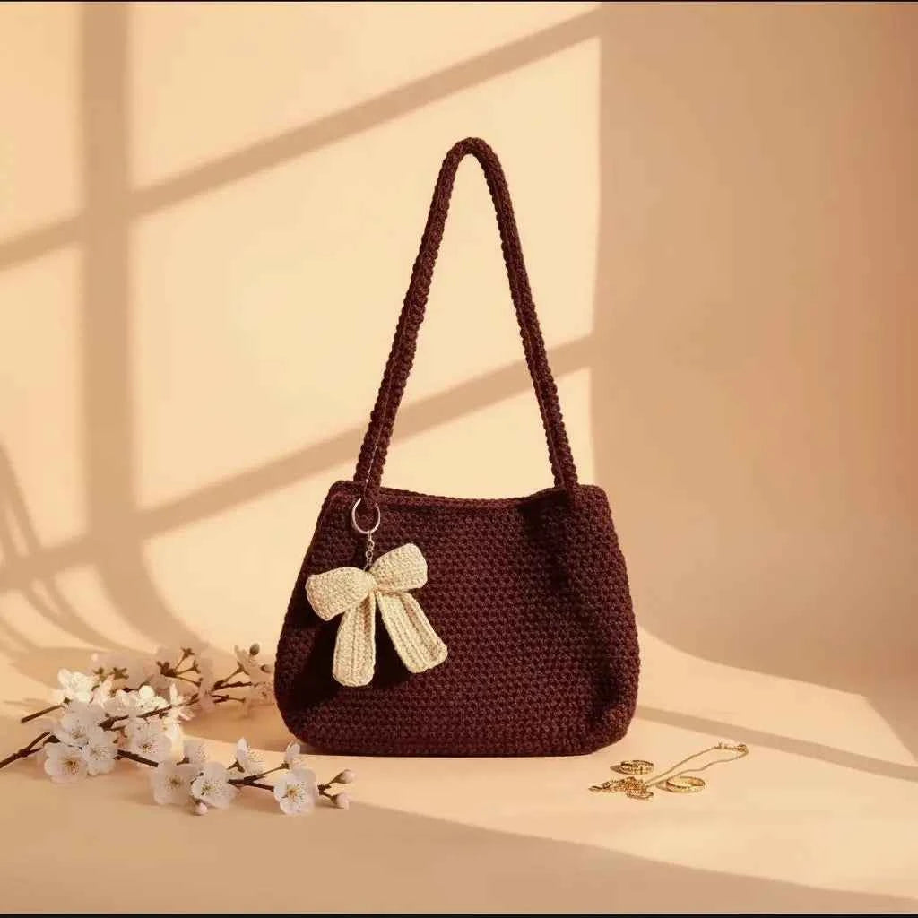 Noir Lily Handmade Crochet Shoulder Bag Brown