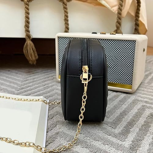 Stylish Black Quilted Crossbody Bag with Gold Chain - Women's Elegant Shoulder Bag