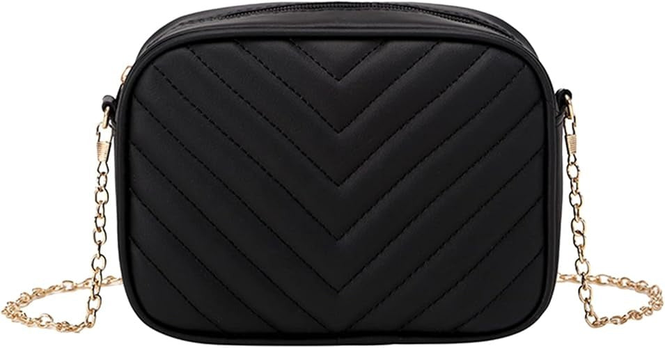 Stylish Black Quilted Crossbody Bag with Gold Chain - Women's Elegant Shoulder Bag