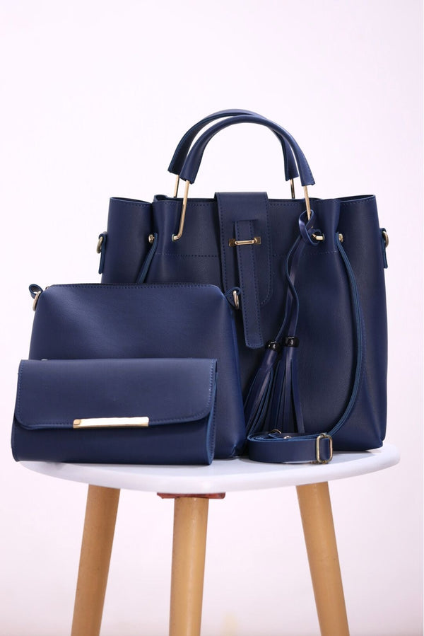 Elegant 3-Piece Blue Handbag Set - Stylish Tote, Shoulder Bag