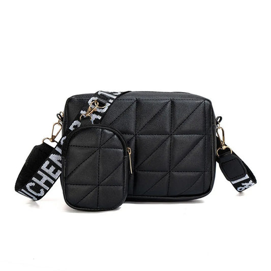 Stylish Black Quilted Crossbody Bag with Detachable Pouch - Trendy Shoulder Bag for Women