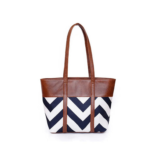 Chevron Tote Bag for Women | Stylish Canvas and PU Leather Shoulder Bag