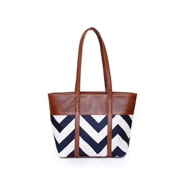 Chevron Tote Bag for Women | Stylish Canvas and PU Leather Shoulder Bag