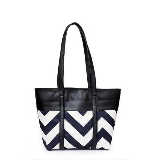 Chevron Tote Bag for Women | Stylish Canvas and PU Leather Shoulder Bag