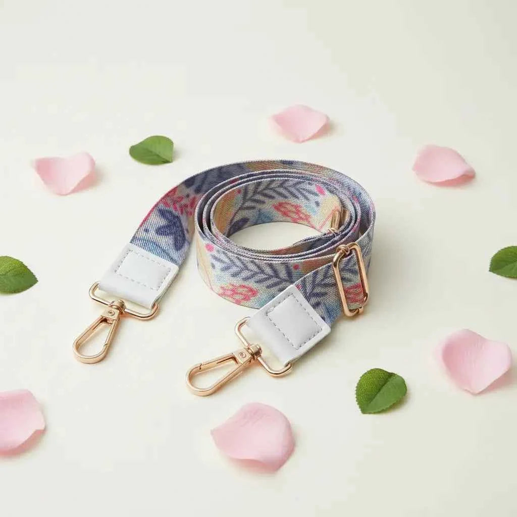 Floral Bag Strap – Adjustable Printed Shoulder Strap for Women | Premium Golden Hooks