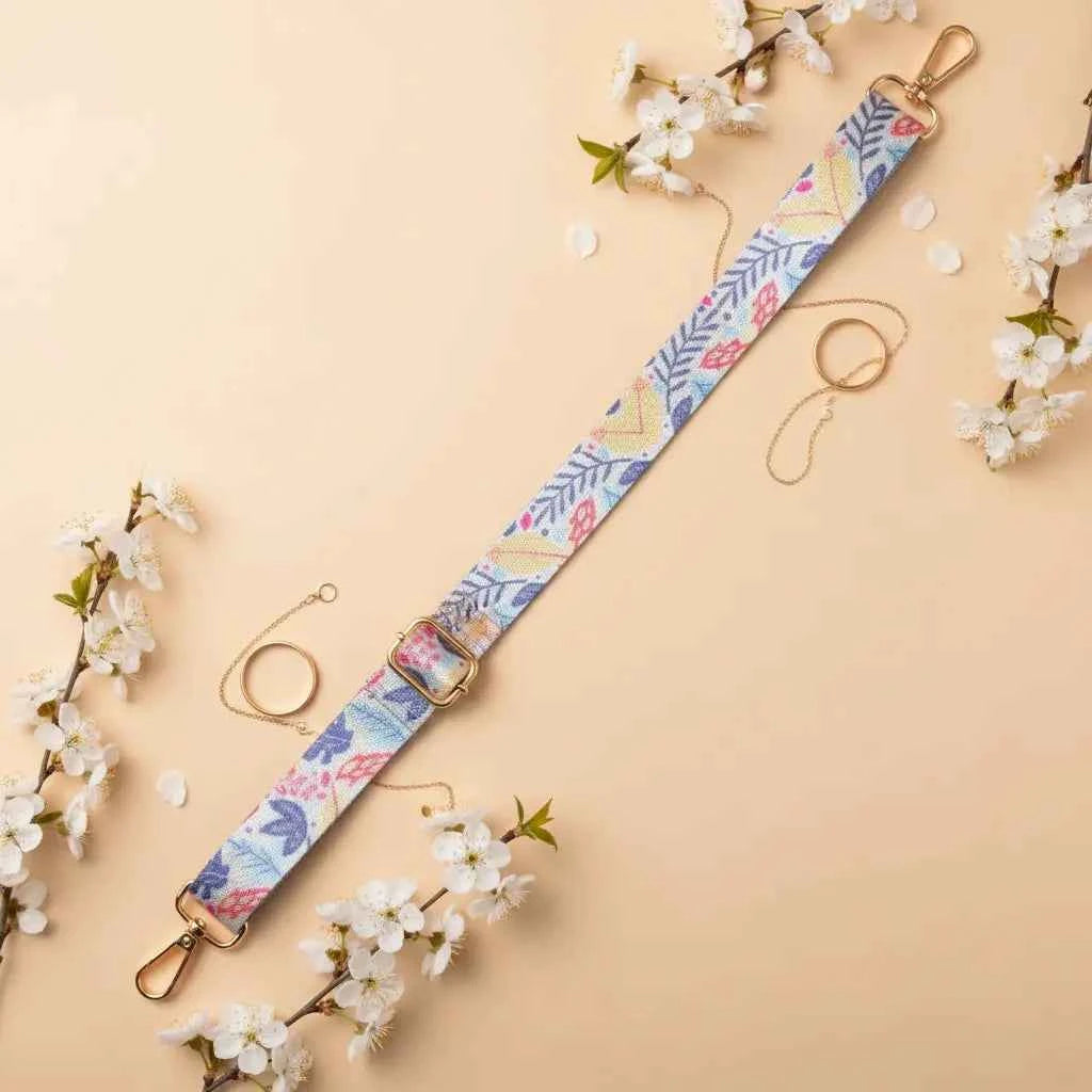 Floral Bag Strap – Adjustable Printed Shoulder Strap for Women | Premium Golden Hooks