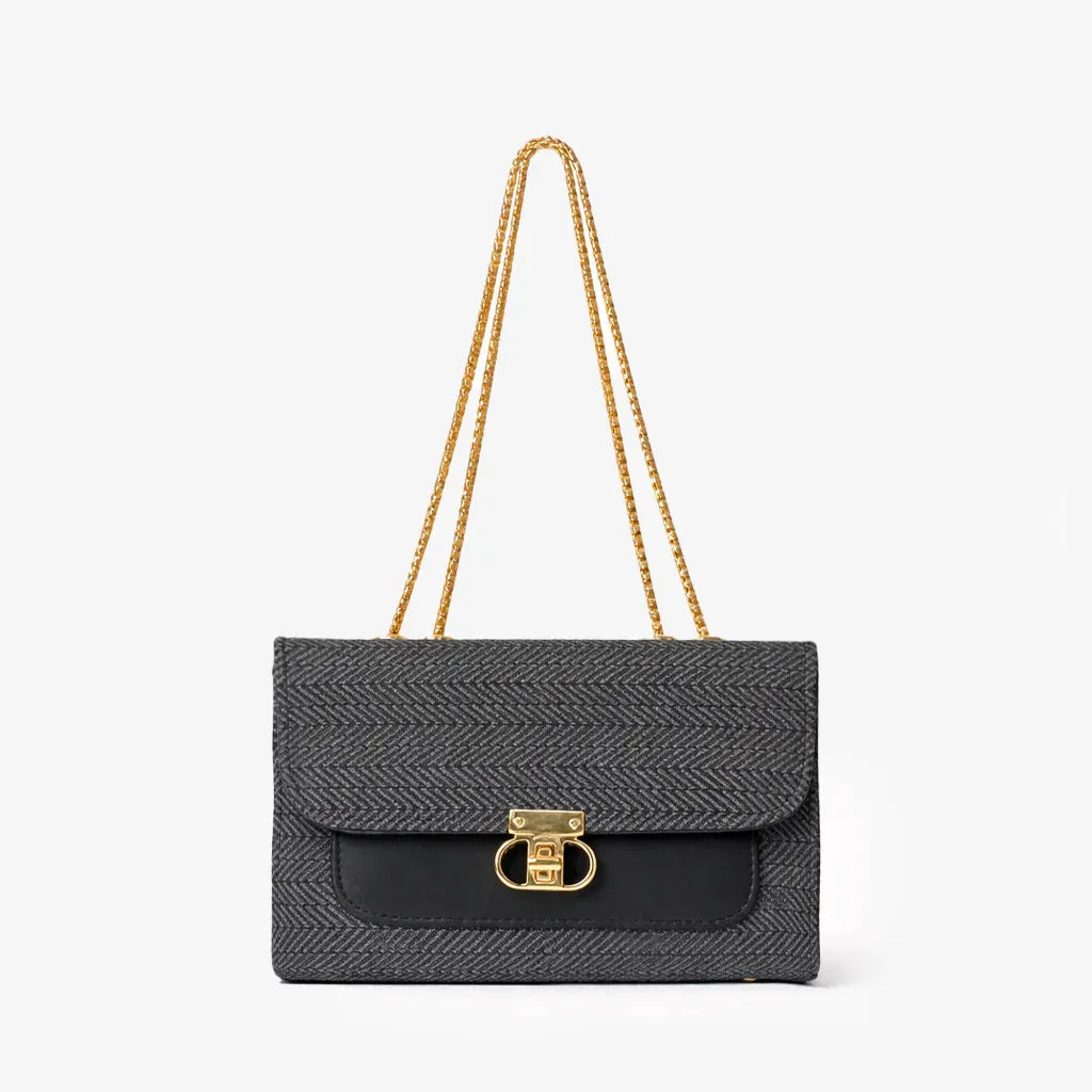 Denim Luxe Chain Bag for Women – Adjustable Strap, Front Pocket, Stylish Hand & Shoulder Carry black