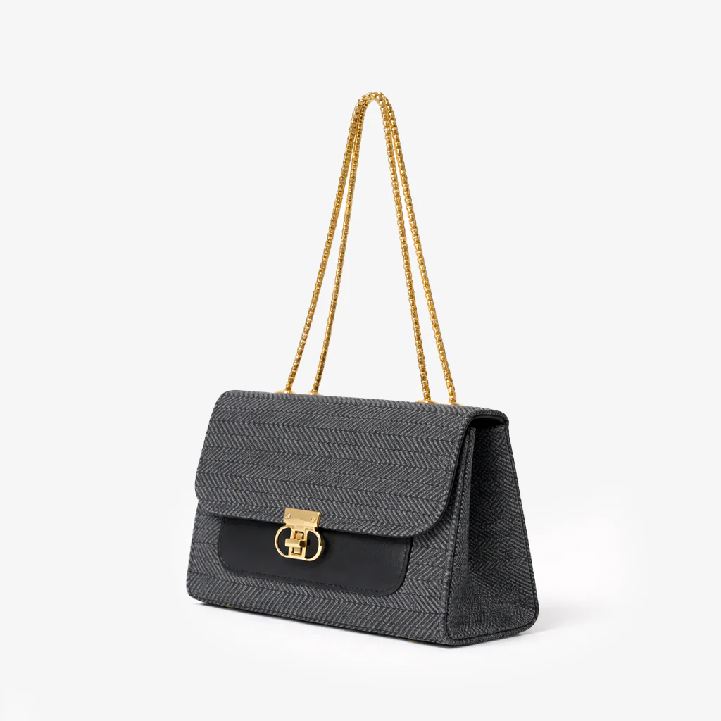 Denim Luxe Chain Bag for Women – Adjustable Strap, Front Pocket, Stylish Hand & Shoulder Carry black