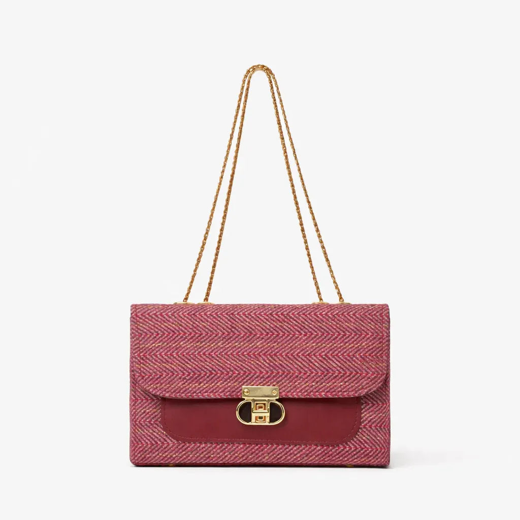 Denim Luxe Chain Bag for Women – Adjustable Strap, Front Pocket, Stylish Hand & Shoulder Carry maroon
