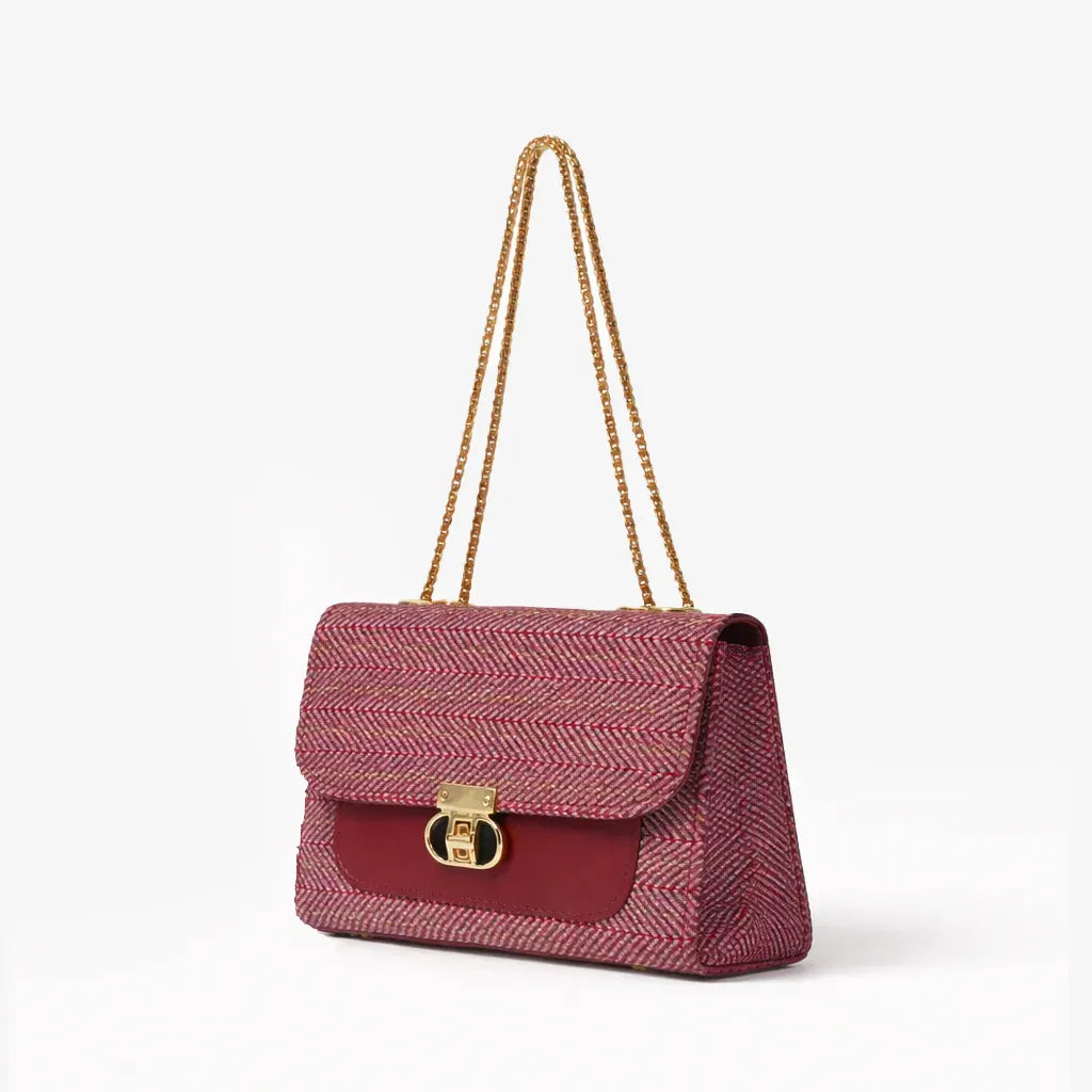 Denim Luxe Chain Bag for Women – Adjustable Strap, Front Pocket, Stylish Hand & Shoulder Carry maroon