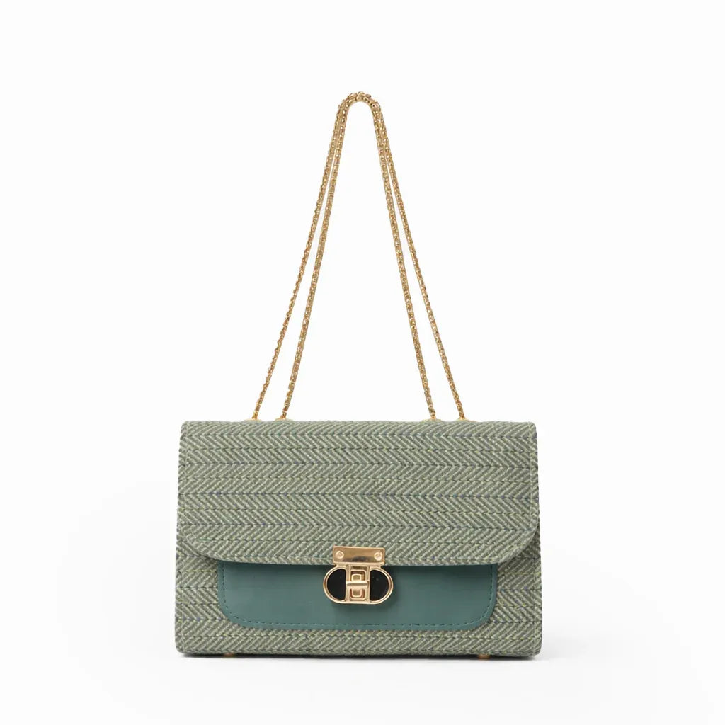 Denim Luxe Chain Bag for Women – Adjustable Strap, Front Pocket, Stylish Hand & Shoulder Carry green