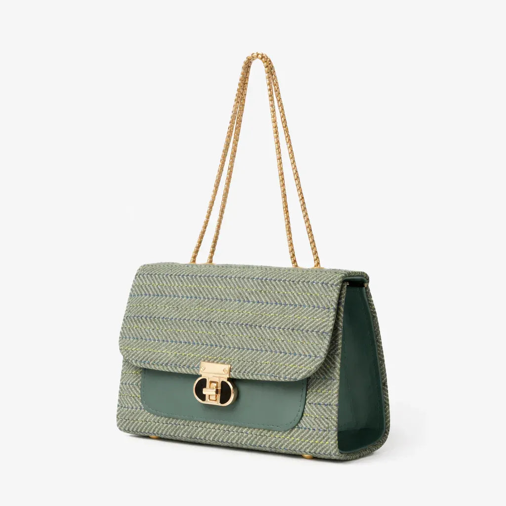 Denim Luxe Chain Bag for Women – Adjustable Strap, Front Pocket, Stylish Hand & Shoulder Carry green