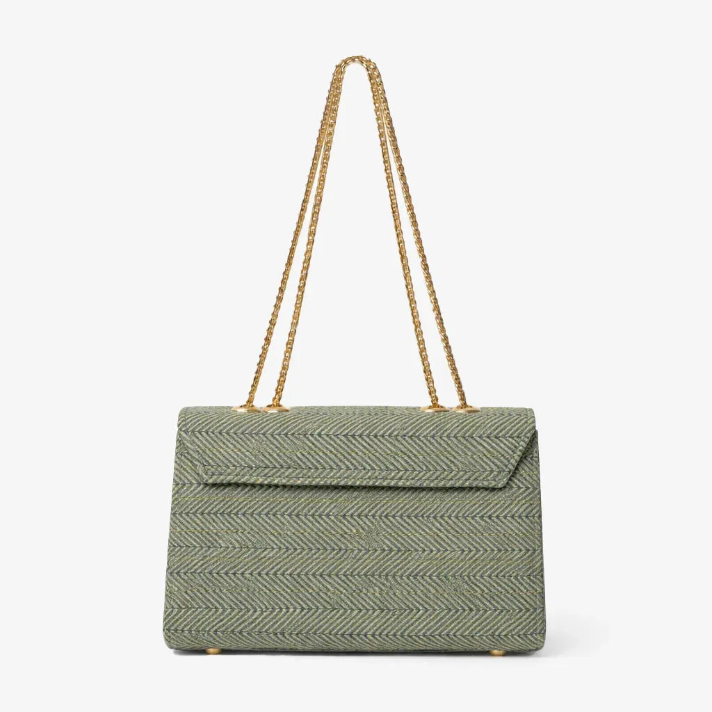 Denim Luxe Chain Bag for Women – Adjustable Strap, Front Pocket, Stylish Hand & Shoulder Carry green