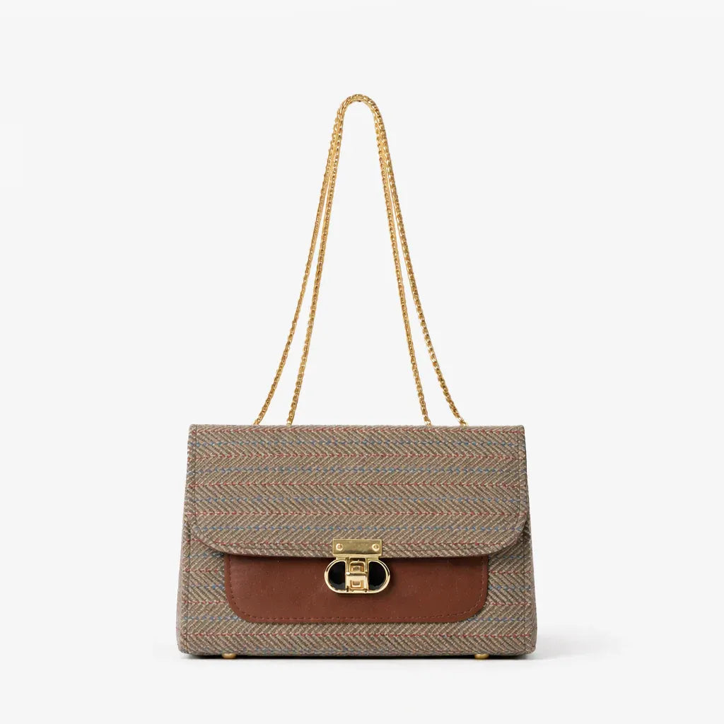 Denim Luxe Chain Bag for Women – Adjustable Strap, Front Pocket, Stylish Hand & Shoulder Carry brown