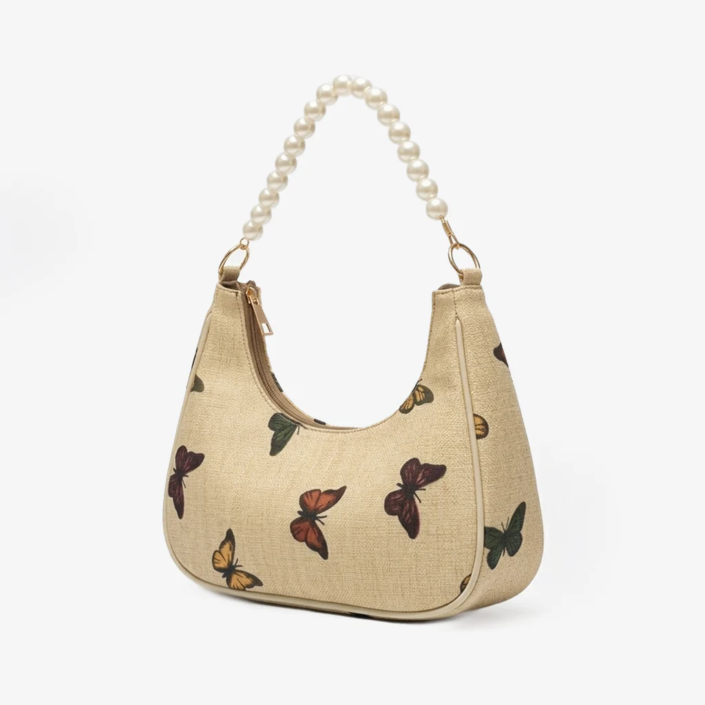 Rangon Ki Titli Pearl Handle Bag – Butterfly Print Shoulder Bag | Nayab Khatoon