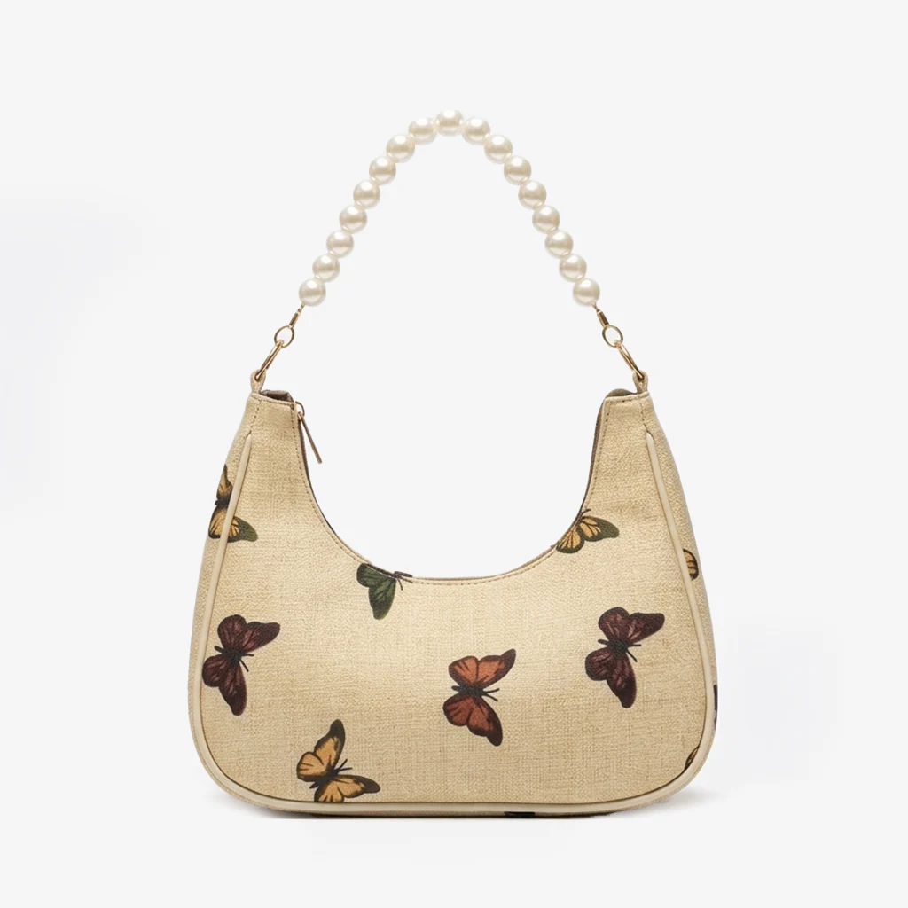 Rangon Ki Titli Pearl Handle Bag – Butterfly Print Shoulder Bag | Nayab Khatoon