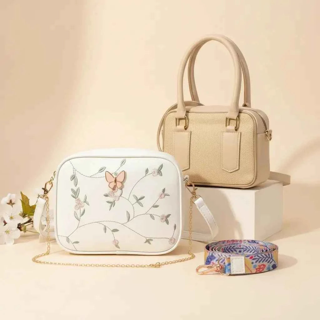 Luxury Everyday Bag Combo – Crossbody + Top Handle + Floral Strap