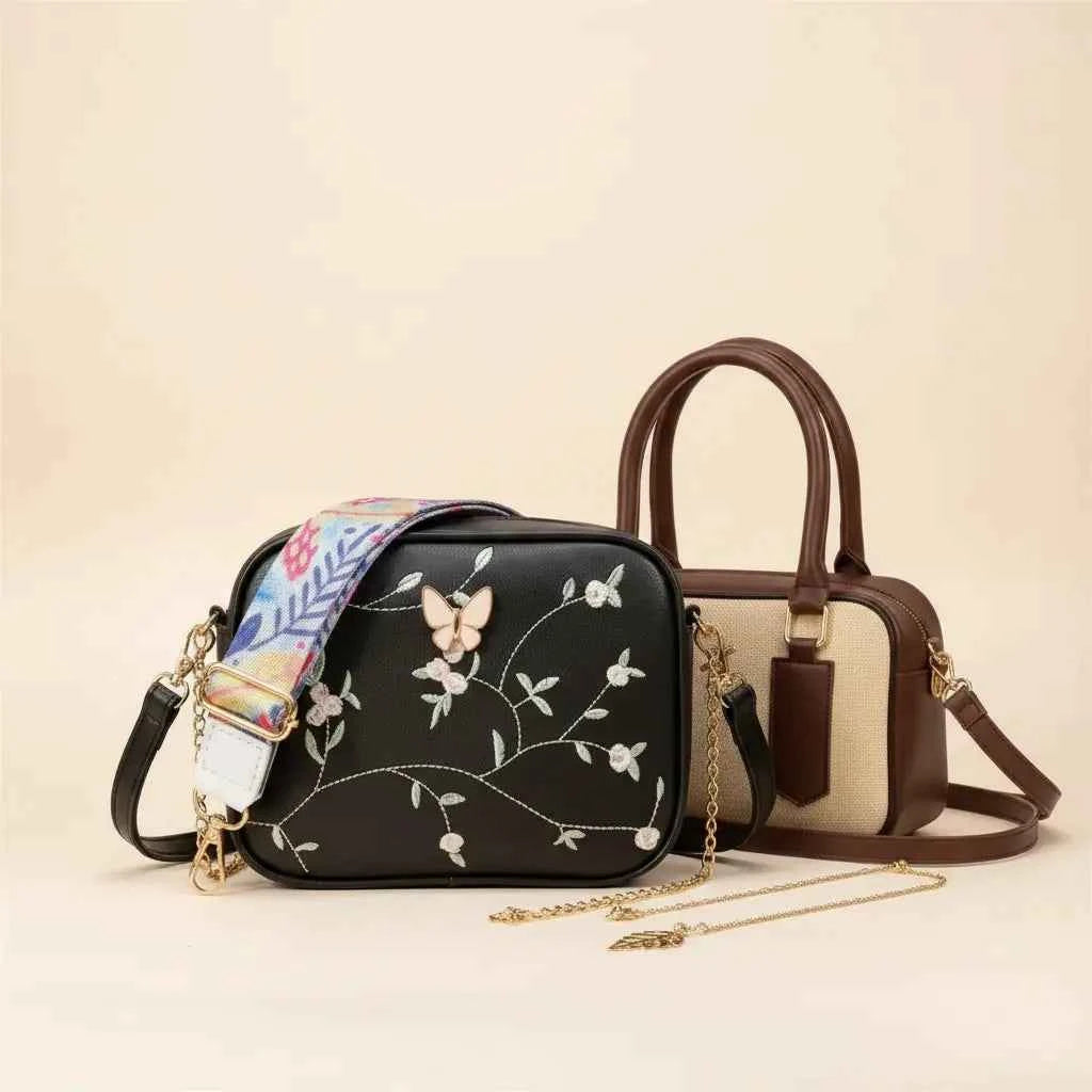 Luxury Everyday Bag Combo – Crossbody + Top Handle + Floral Strap