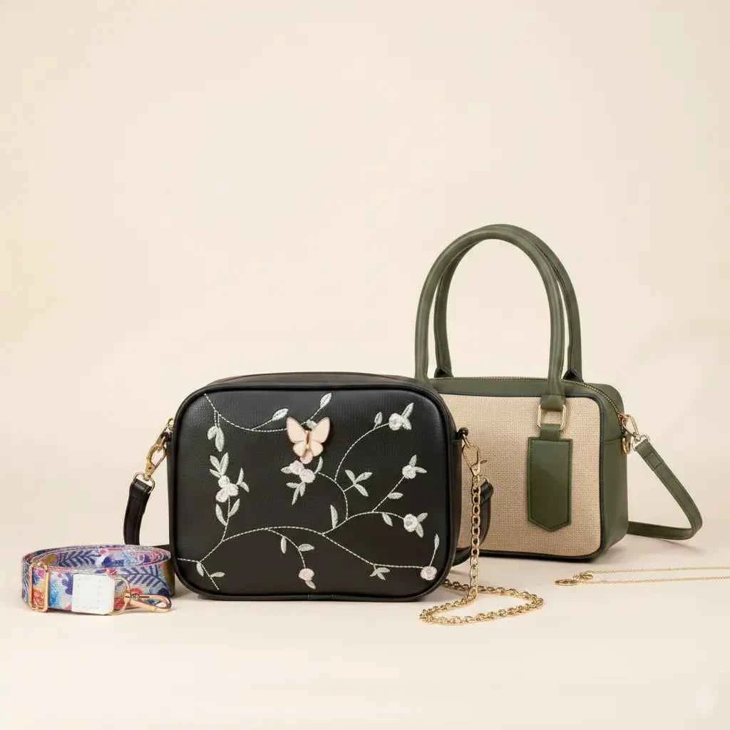 Luxury Everyday Bag Combo – Crossbody + Top Handle + Floral Strap