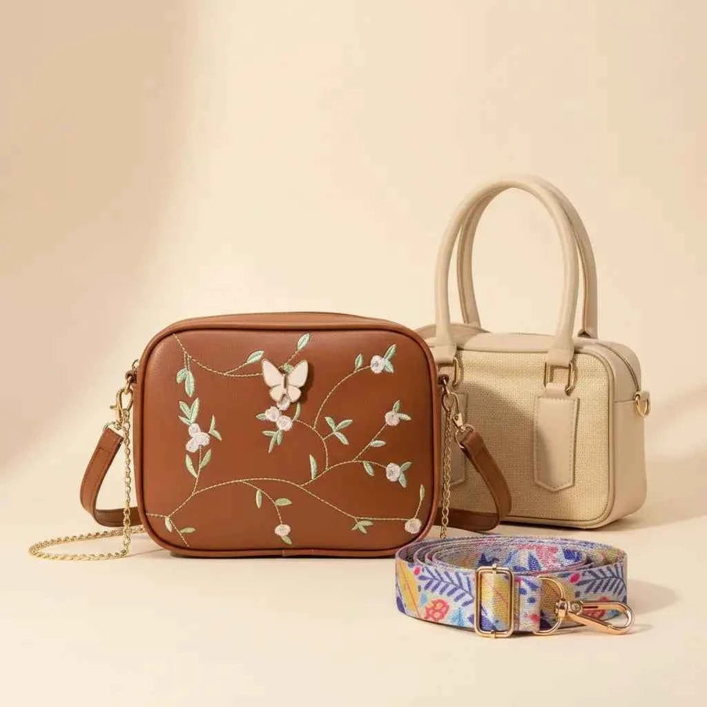 Luxury Everyday Bag Combo – Crossbody + Top Handle + Floral Strap