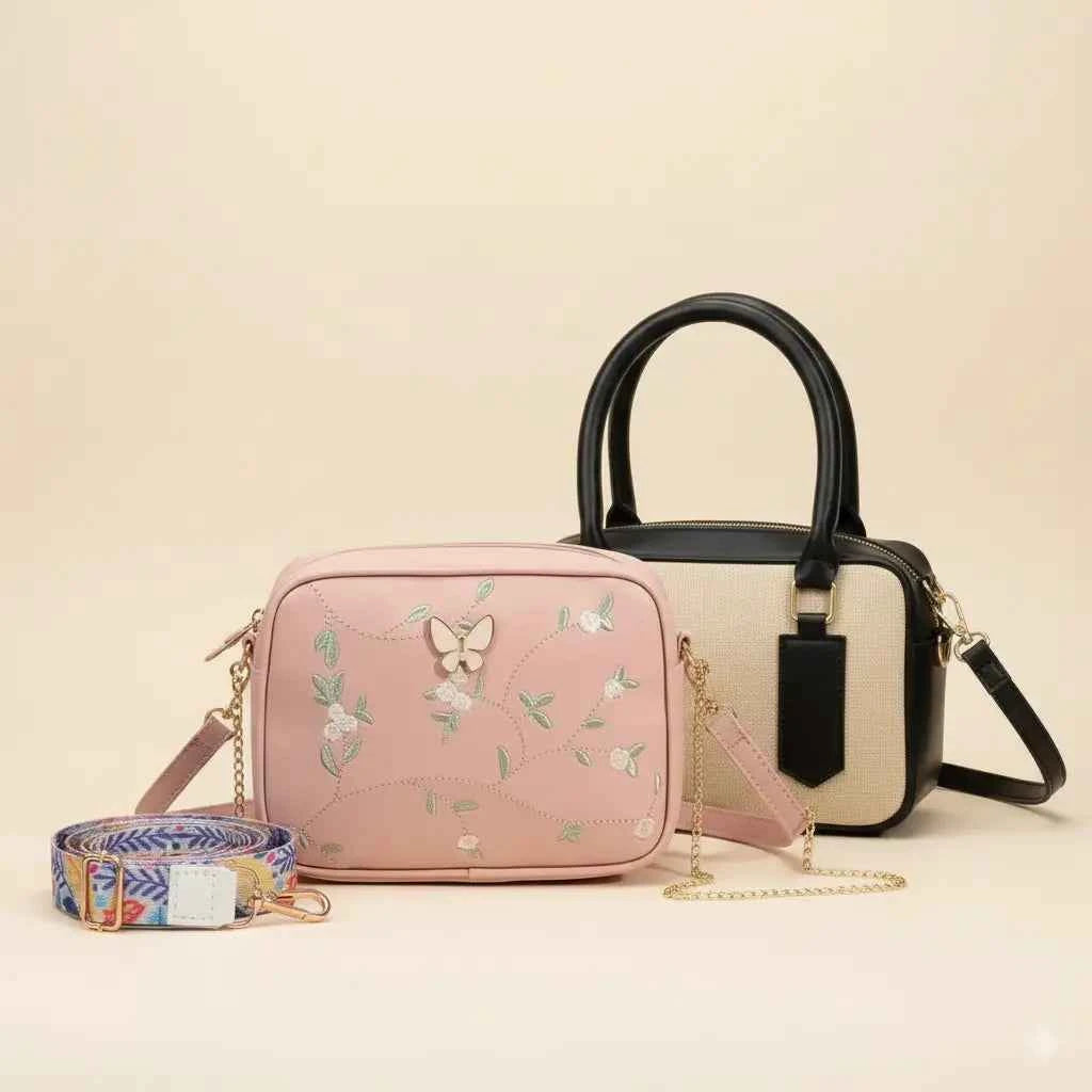 Luxury Everyday Bag Combo – Crossbody + Top Handle + Floral Strap