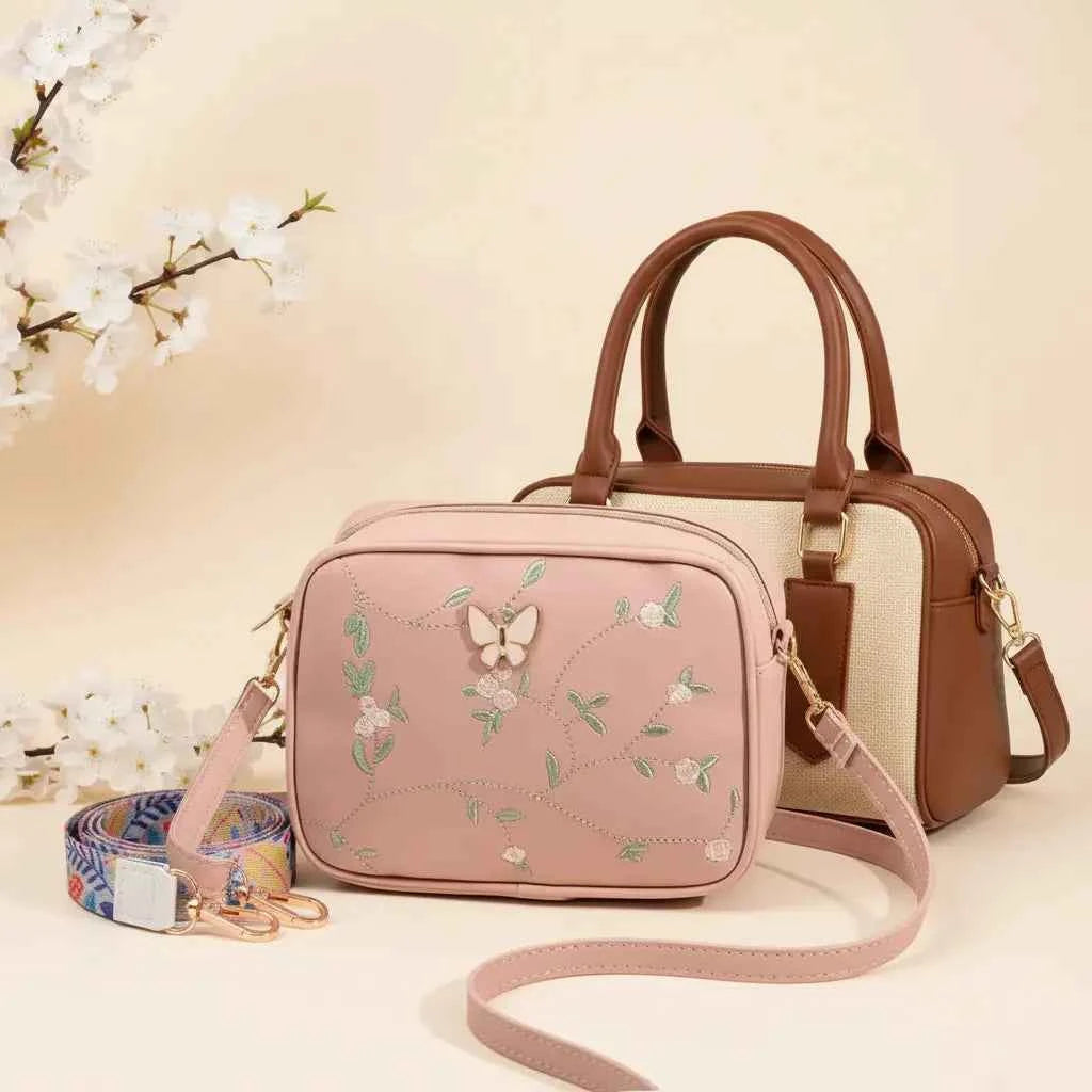 Luxury Everyday Bag Combo – Crossbody + Top Handle + Floral Strap