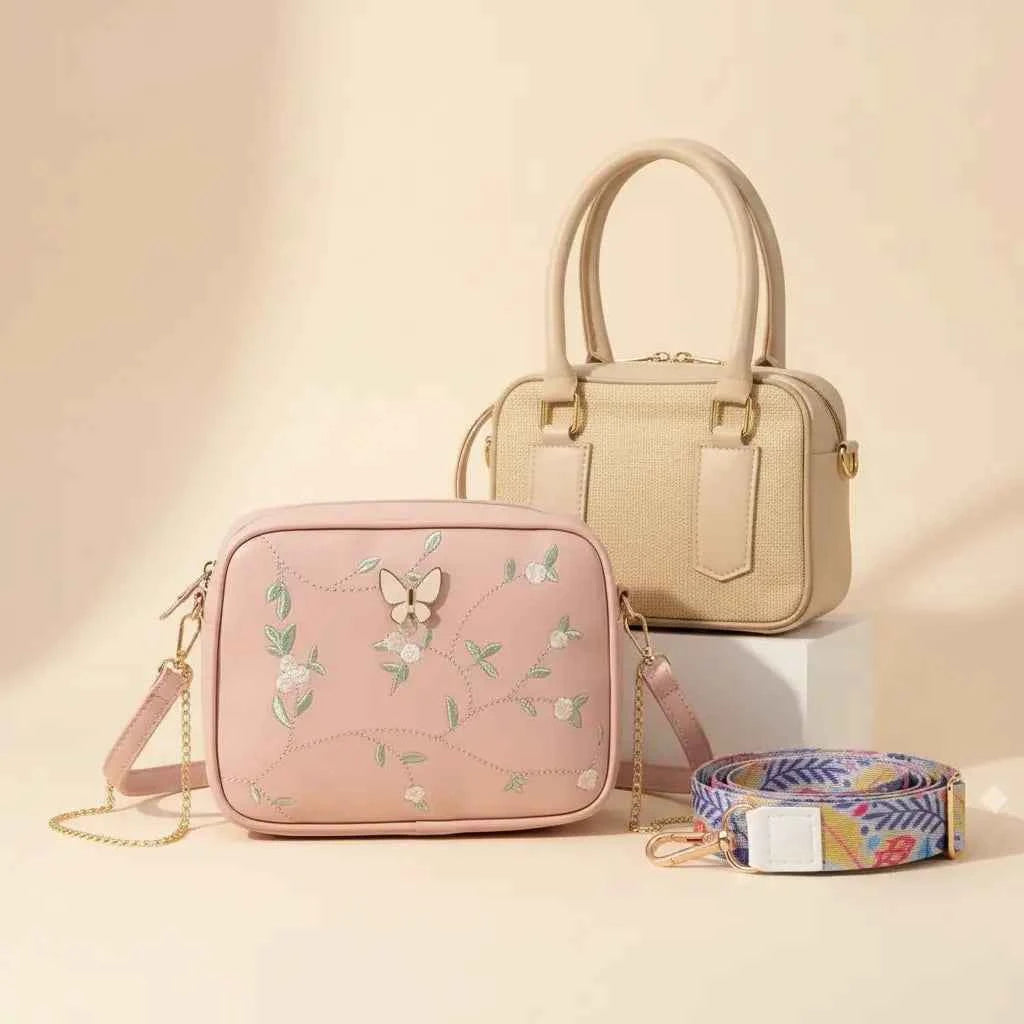 Luxury Everyday Bag Combo – Crossbody + Top Handle + Floral Strap
