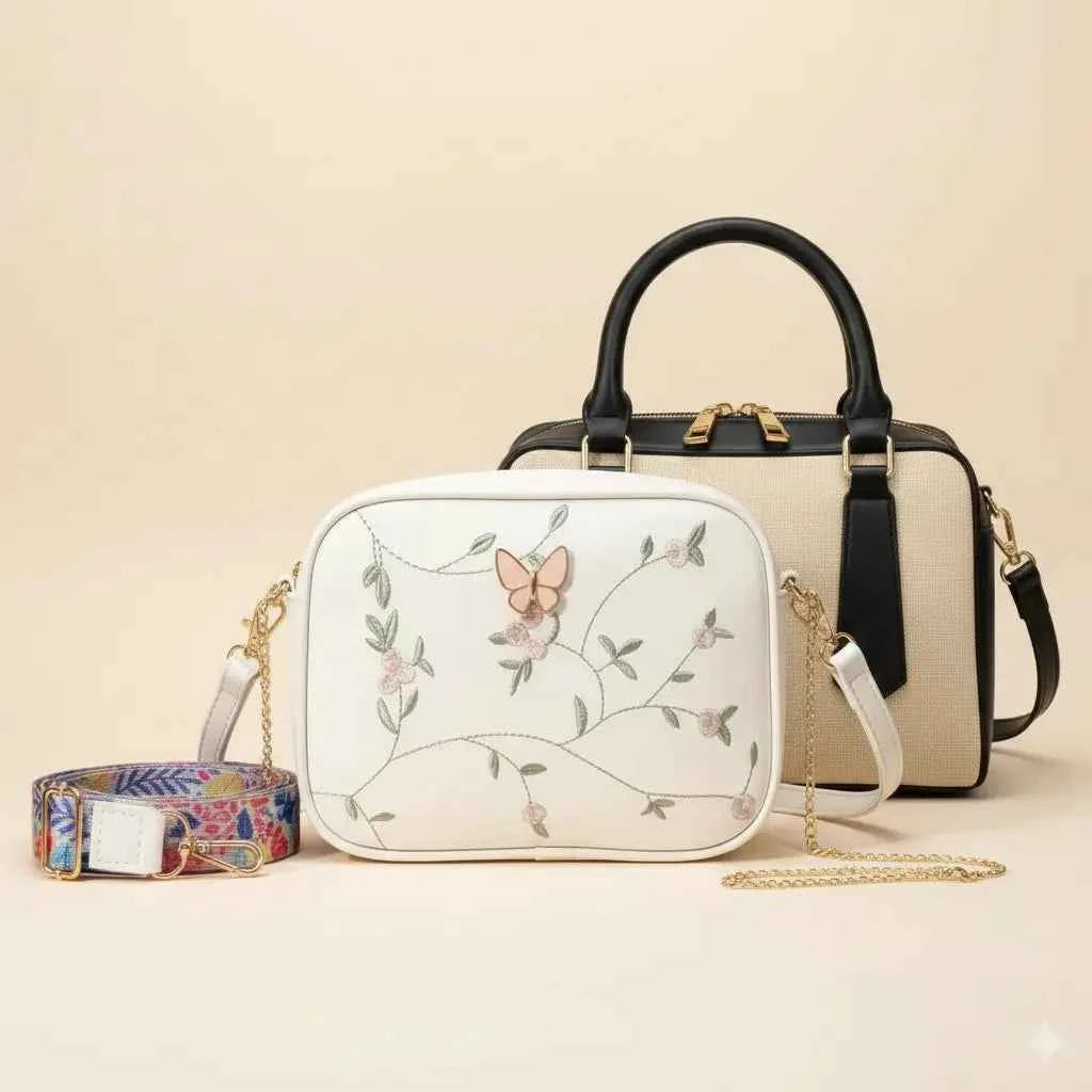 Luxury Everyday Bag Combo – Crossbody + Top Handle + Floral Strap