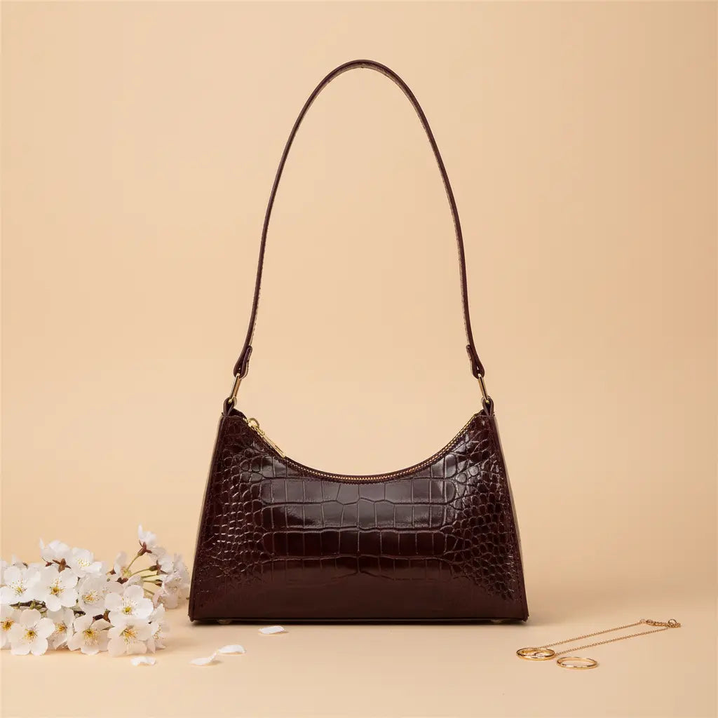 Crocodile Texture Handbag for Women Maroon | Nayab Khatoon Croc Elegance Bag Pakistan