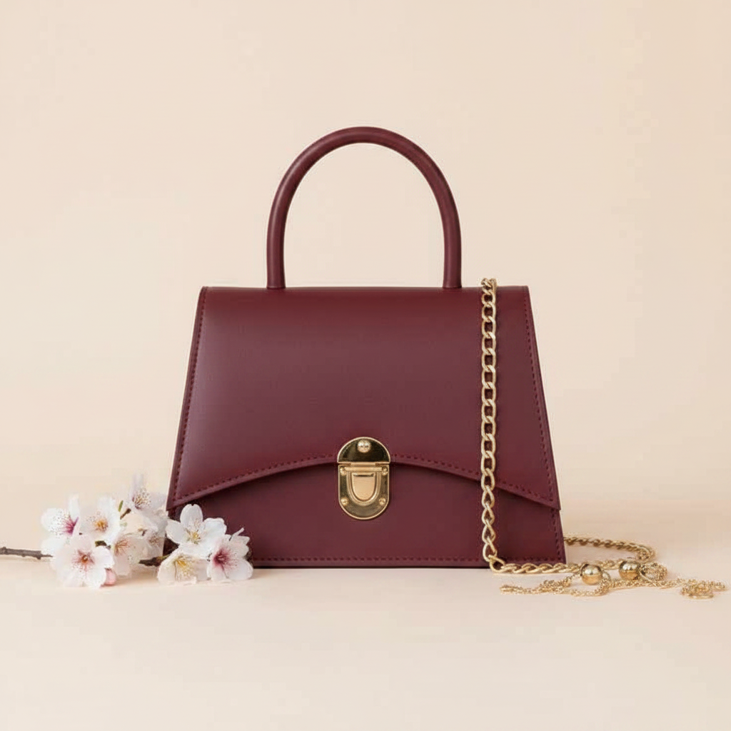 Mira Maroon Handbag – Elegant Chain Shoulder Bag for Women