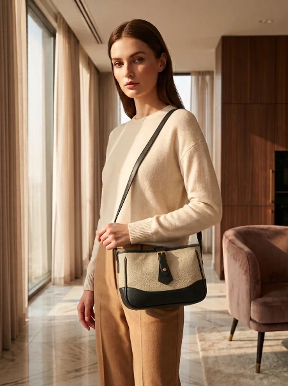 Solenne Woven Shoulder Bag Black