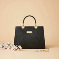 Noir Flora Black – Gold Handle Tote Handbag for Women – Nayab Khatoon