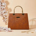 Noir Flora Brown – Gold Handle Tote Handbag for Women – Nayab Khatoon
