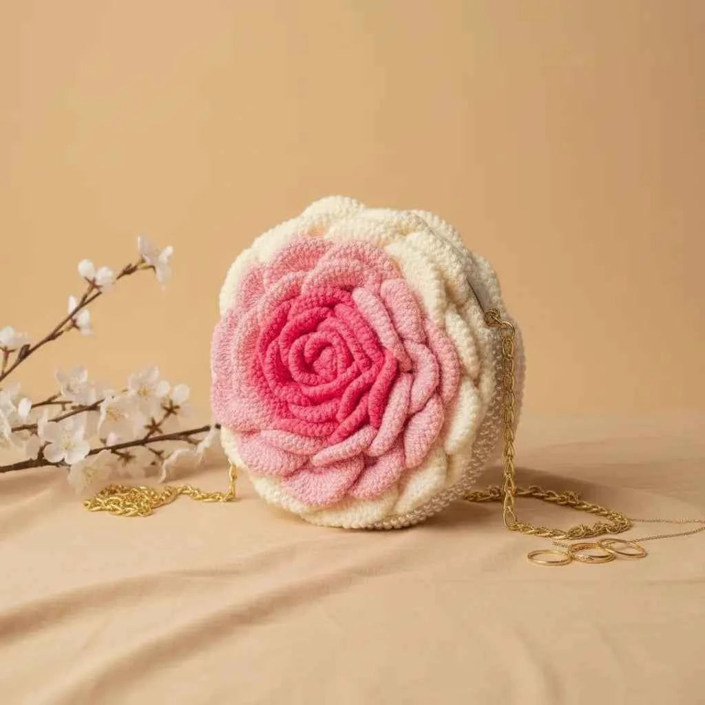 Bloomé Handmade Crochet Rose Crossbody Bag pink