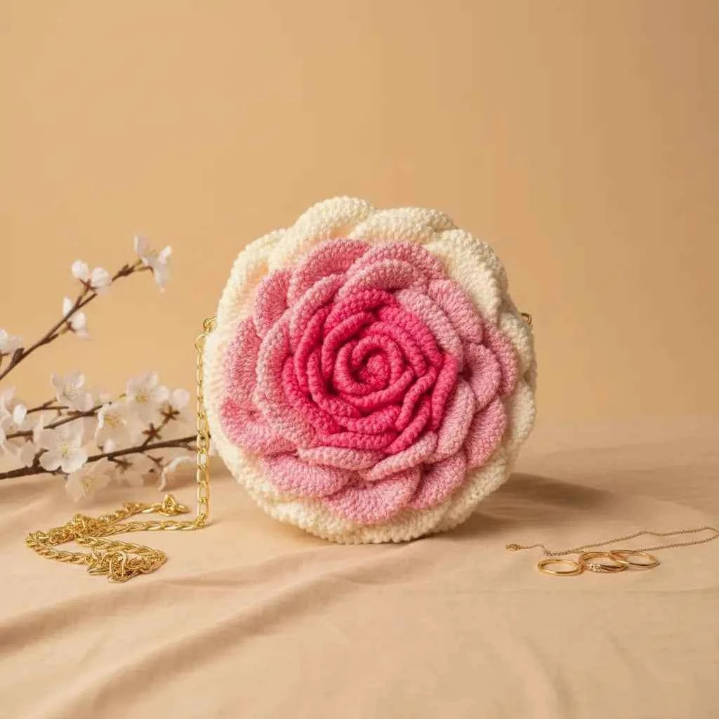 Bloomé Handmade Crochet Rose Crossbody Bag pink