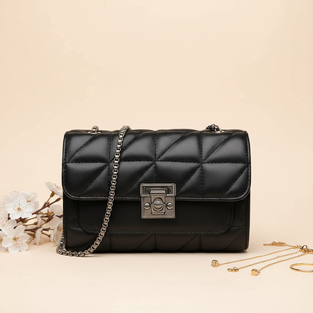 Quilted Black Crossbody Bag for Women in Pakistan | Nayab Khatoon