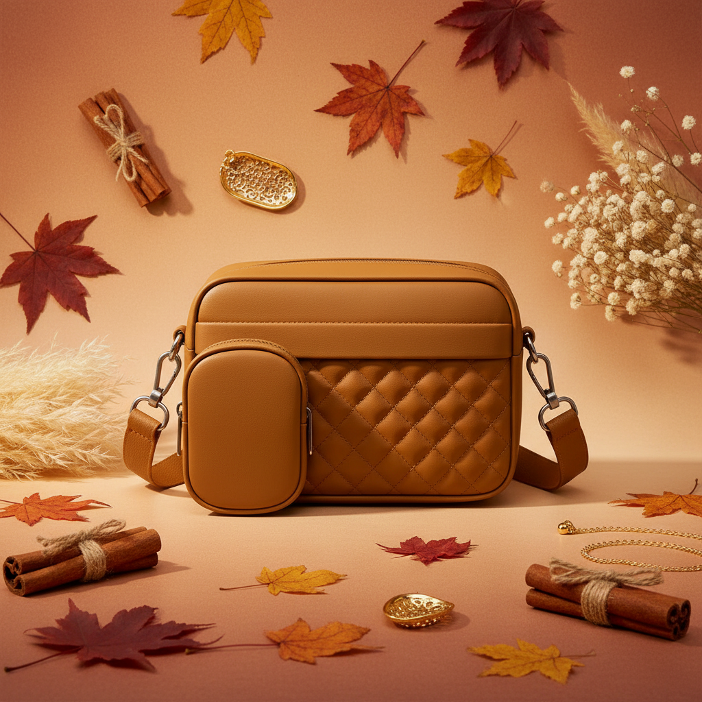Quilted Brown Crossbody Bag with Coin Pocket | Nayab Khatoon
