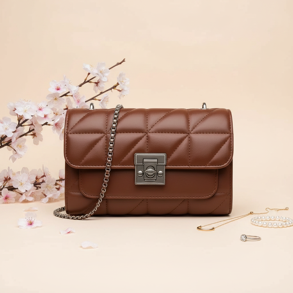 Quilted Brown Crossbody Bag for Women in Pakistan | Nayab Khatoon