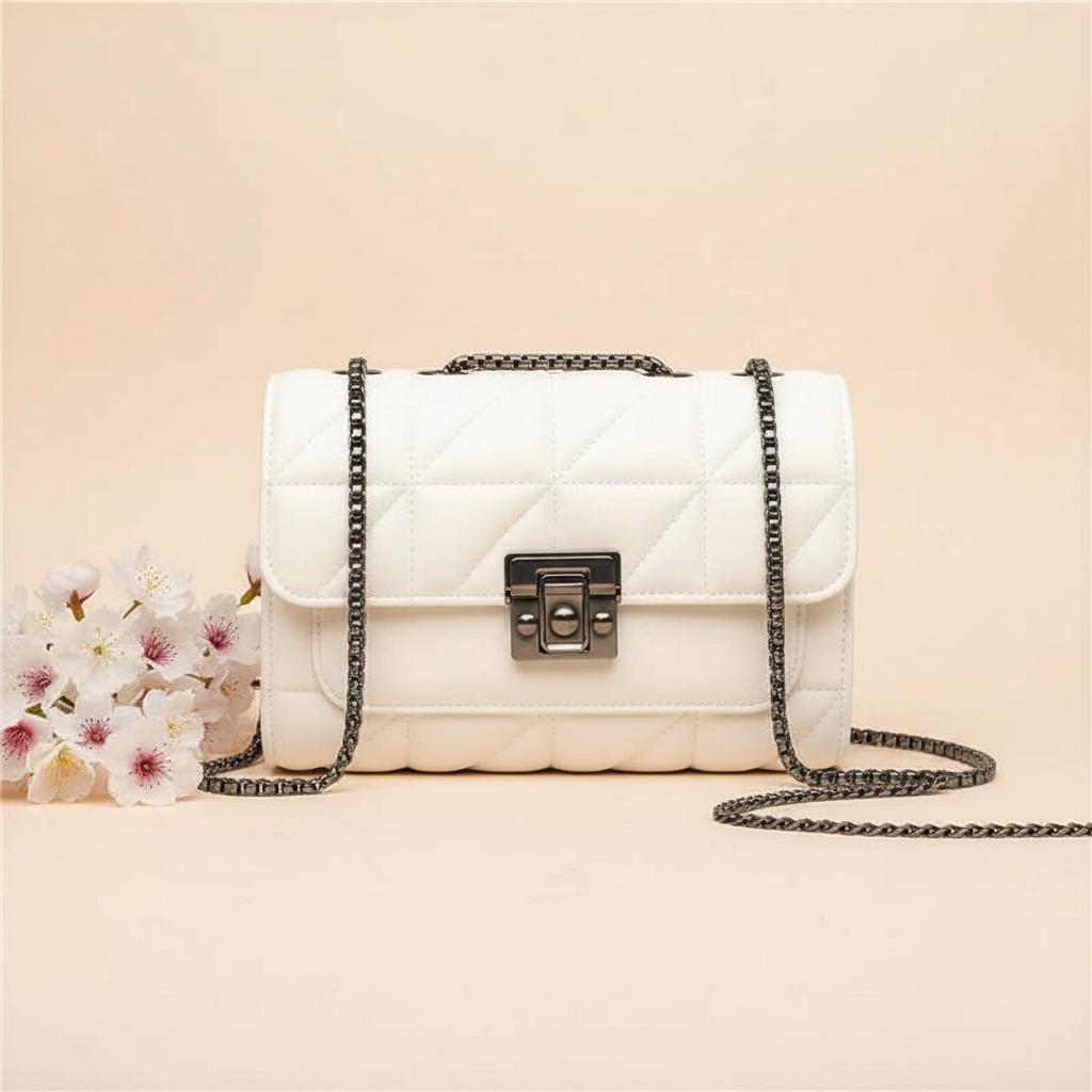 Quilted White Crossbody Bag for Women in Pakistan | Nayab Khatoon