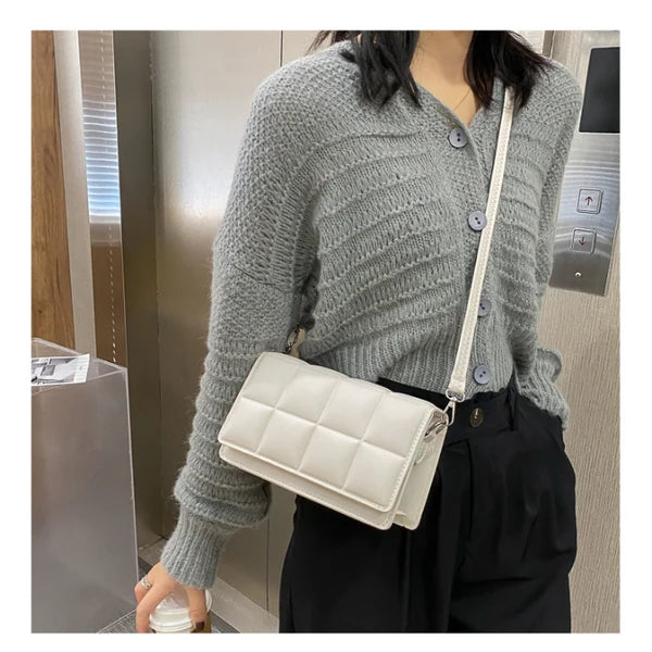 Sage Square Mini – Quilted Mint Green Wallet Bag for Women White
