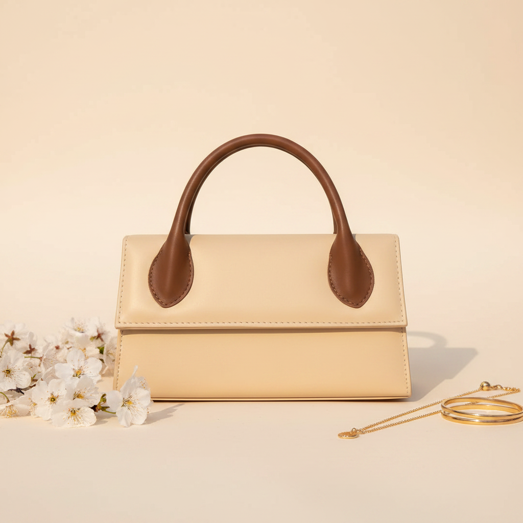 Sienna Grace Top Handle Bag – Elegant Beige Structured Handbag for Women Skin